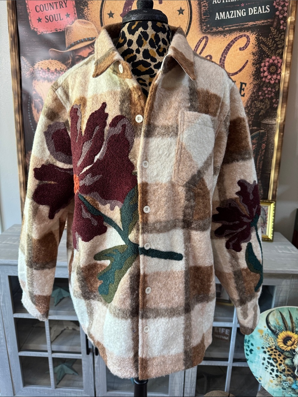 NWT Smoke Rise Red Floral Plaid Shacket - Sz XL